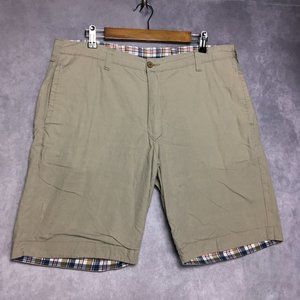 Olde School Mens Reversible Shorts size 36 Tan Flat Front Indian Madras Plaid